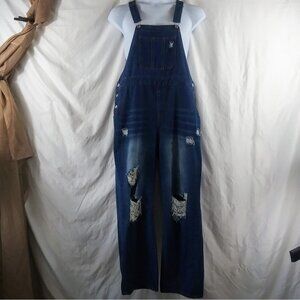 Shein Curve Women's Blue Distressed Denim Bib Overalls Size 1X